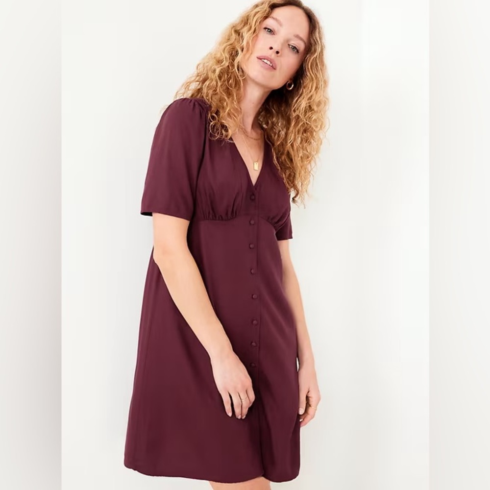 Button Front Burgundy Dress